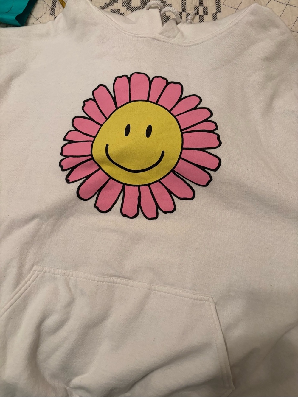 Altar'd State White Hoodie with Pink & Yellow Daisy Graphic L - Picture 2 of 5